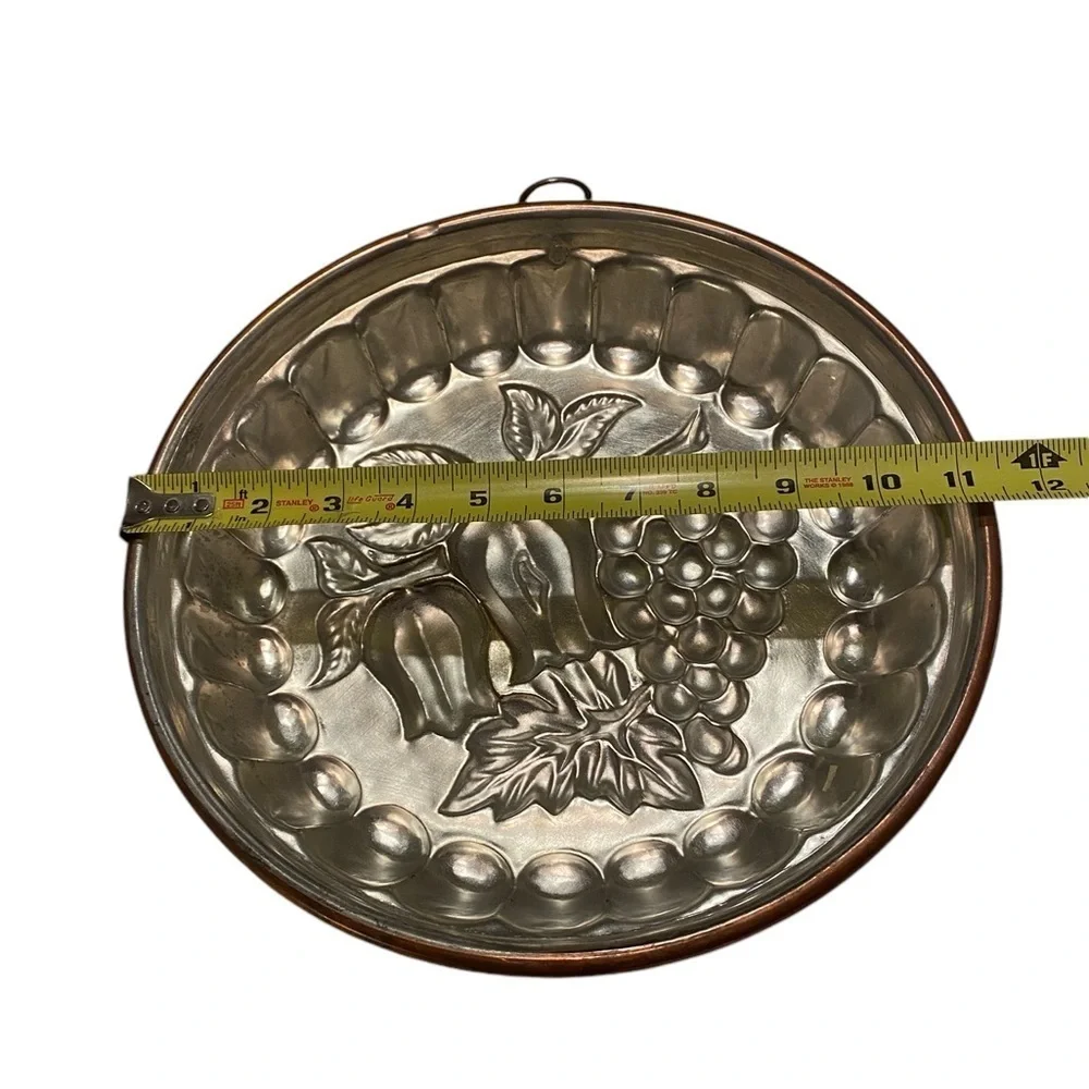 Copper Large Cake Jello Mold Tulip Flowers Grapes Tin Lined - w/Hook   Vintage